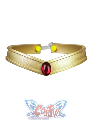 Sailor Mars Hino Rei cosplay tiara centers a red gem-like oval over a gold-tone band