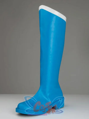 Sailor Mercury Ami Mizuno cosplay boot side view outlines the blue shaft and white top trim