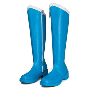 COSFUN Sailor Mercury Ami Mizuno cosplay boots pair bright blue shafts with white top trim