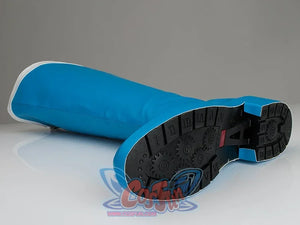 Sailor Mercury Ami Mizuno cosplay boot sole view reveals black tread beneath the blue upper