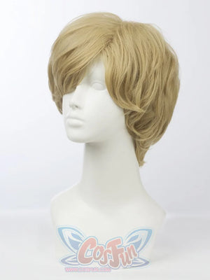 Sailor Uranus Haruka Tenoh cosplay wig frames a short blonde bob with sides gently swept to one side.