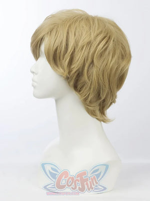 Sailor Uranus Haruka Tenoh cosplay wig traces a shaggy layered dirty blonde profile from the left side.