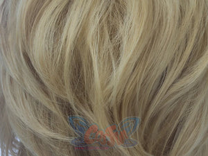 Sailor Uranus Haruka Tenoh cosplay wig fiber texture captures the golden blonde strands in close detail.
