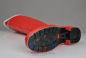 Sailor Moon Tsukino Usagi cosplay boot sole view reveals black tread beneath the folded red shaft