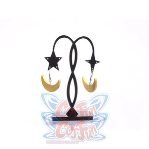Sailor Moon Usagi Tsukino cosplay earrings hang black star tops above yellow crescent charms