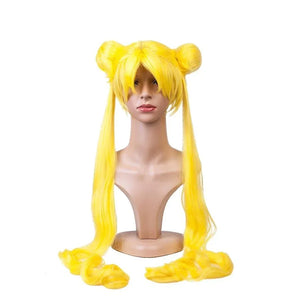 COSFUN Sailor Moon Tsukino Usagi cosplay wig frames bright bangs into round buns and twin ponytails