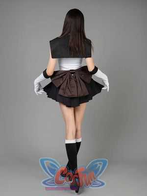 Sailor Moon Sailor Pluto Meiou Setsuna cosplay costume back view layers the black collar over a dark waist bow