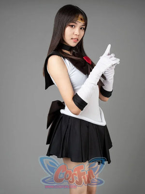 Sailor Moon Sailor Pluto Meiou Setsuna cosplay costume glove pose frames the white bodice between long gloves