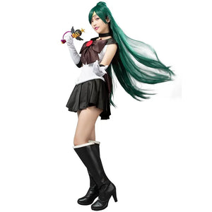 COSFUN Sailor Moon Sailor Pluto Meiou Setsuna cosplay costume reference art sets a black skirt beneath long green hair