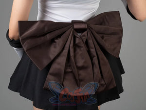 Sailor Moon Sailor Pluto Meiou Setsuna cosplay waist bow spreads dark fabric over the black pleated skirt