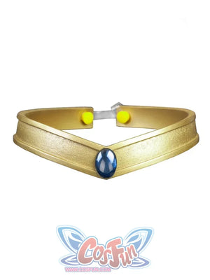 Sailor Uranus Haruka Tenoh cosplay tiara centers a blue gem-like oval over a gold-tone band