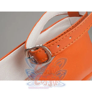 Sailor Venus Aino Minako cosplay shoe ankle strap detail centers the silver-tone buckle