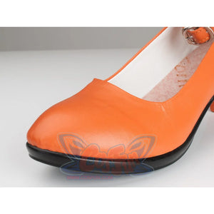 Sailor Venus Aino Minako cosplay shoe toe detail focuses on orange faux leather and black sole