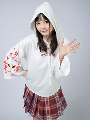 Sakura Fox Mask Print Drawstring Hoodie Mp006002 Sweatshirt