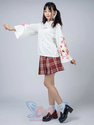 Sakura Fox Mask Print Drawstring Hoodie Mp006002 Sweatshirt