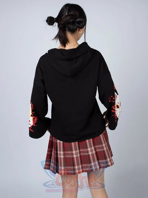 Sakura Fox Mask Print Drawstring Hoodie Mp006002 Sweatshirt