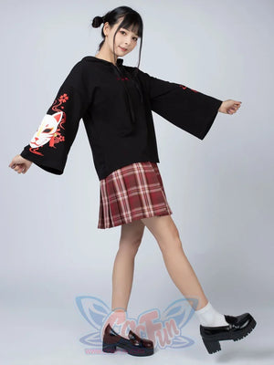 Sakura Fox Mask Print Drawstring Hoodie Mp006002 Sweatshirt