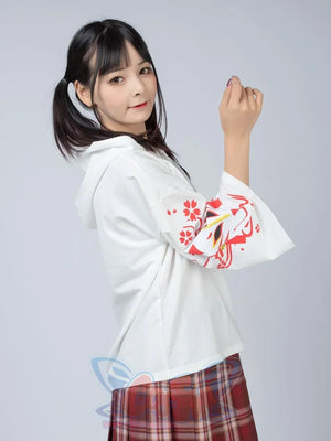 Sakura Fox Mask Print Drawstring Hoodie Mp006002 Sweatshirt