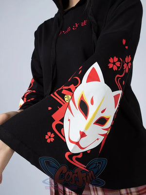 Sakura Fox Mask Print Drawstring Hoodie Mp006002 Sweatshirt