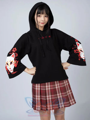 Sakura Fox Mask Print Drawstring Hoodie Mp006002 Sweatshirt