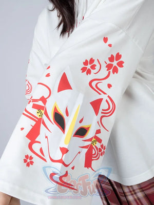 Sakura Fox Mask Print Drawstring Hoodie Mp006002 Sweatshirt