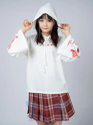 Sakura Fox Mask Print Drawstring Hoodie Mp006002 Sweatshirt