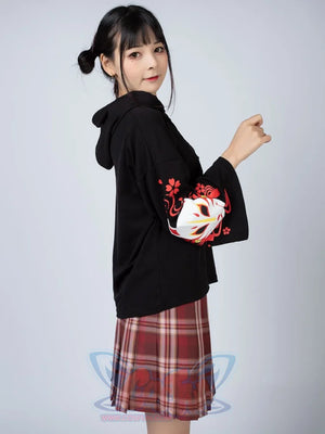 Sakura Fox Mask Print Drawstring Hoodie Mp006002 Sweatshirt