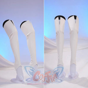 Sapphire cosplay costume white shoe covers curve upward with high splits at the top edge to complete the full character look.