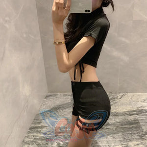 Sexy Look Slim Bar Disco Hot Pants Side Laced Up T-Shirt Summer Cool Girl Set