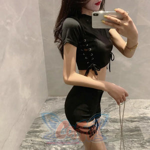 Sexy Look Slim Bar Disco Hot Pants Side Laced Up T-Shirt Summer Cool Girl Set