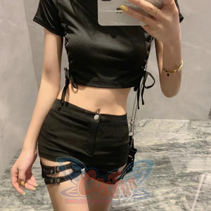 Sexy Look Slim Bar Disco Hot Pants Side Laced Up T-Shirt Summer Cool Girl Set