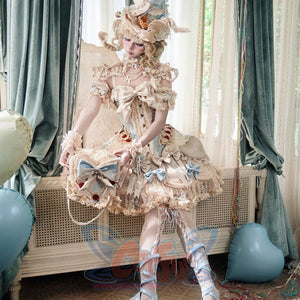 Side styling view of the Lace Bow Skirt item with cake-skirt volume and ruffled hem
