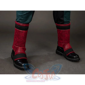 The Boys Soldier Boy cosplay shoe covers wrap burgundy panels over black footwear for the costume.