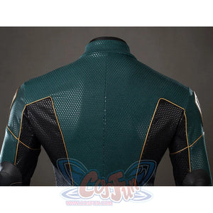The Boys Soldier Boy cosplay top back view sets green textured fabric between black sleeve panels.