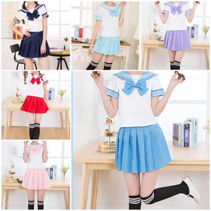 Solid Beautiful Sailor Stripe Top Pleated Skirt School Uniforms Uniform