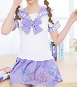 Solid Beautiful Sailor Stripe Top Pleated Skirt School Uniforms Uniform