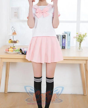 Solid Beautiful Sailor Stripe Top Pleated Skirt School Uniforms Uniform