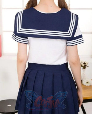 Solid Beautiful Sailor Stripe Top Pleated Skirt School Uniforms Uniform