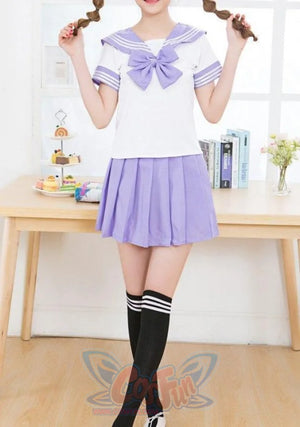 Solid Beautiful Sailor Stripe Top Pleated Skirt School Uniforms Uniform