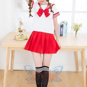 Solid Beautiful Sailor Stripe Top Pleated Skirt School Uniforms Uniform