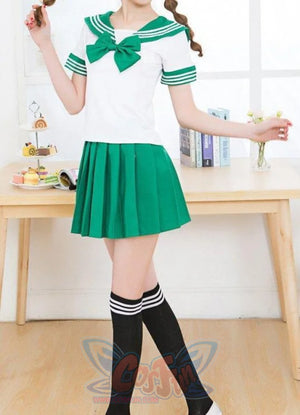 Solid Beautiful Sailor Stripe Top Pleated Skirt School Uniforms Uniform