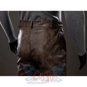 Spider-Noir Ben Reilly cosplay pants back detail curves brown panels below black side lacing.