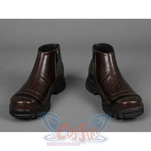 Captain Steve Rogers cosplay boots front view highlights brown PU leather uppers over chunky black soles