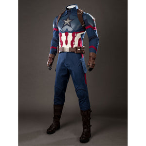 Steve Rogers cosplay costume centers a star chest panel over red-white armored stripes.