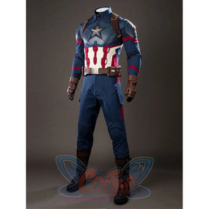 Steve Rogers cosplay costume centers a star chest panel over red-white armored stripes.