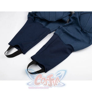 Steve Rogers cosplay bodysuit highlights reinforced knee padding and durable stirrup straps gathered at the lower hems.