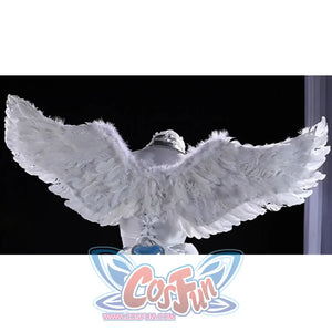 Panty and Stocking with Garterbelt Stocking cosplay wings back view shows a broad white feather span