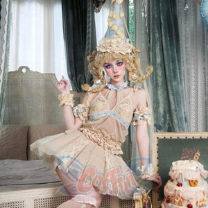 Seated styling view of the Lace Skort item in a coordinated Cream Oracle outfit