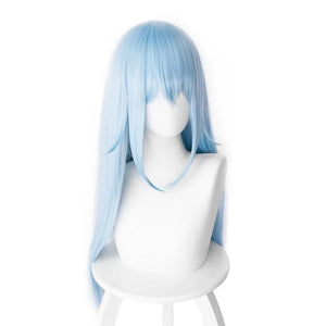 COSFUN That Time I Got Reincarnated as a Slime Rimuru cosplay wig in pastel blue pairs bangs with face-framing strands.