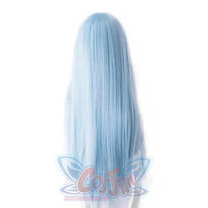 That Time I Got Reincarnated as a Slime Rimuru cosplay wig traces a straight light blue back view from crown to full length.